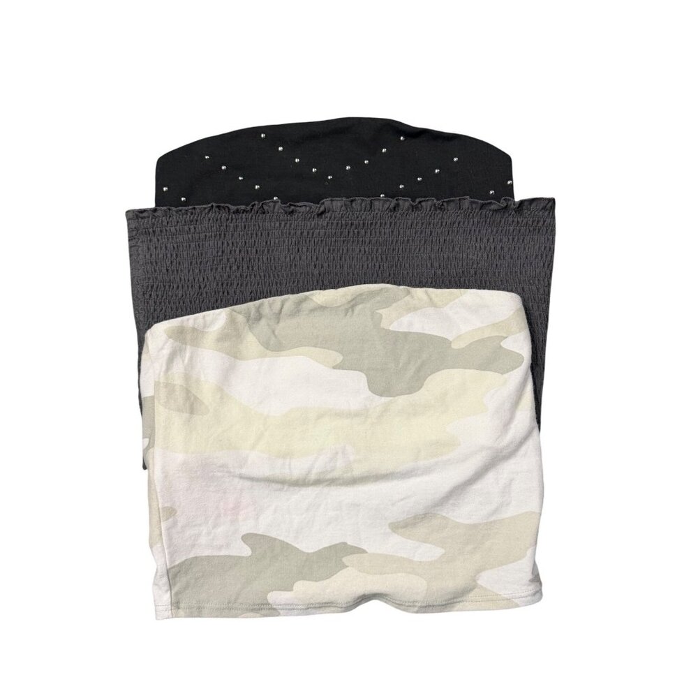 PINK Victoria's Secret Women XS Tube Top Set 3 Camo Black Studded Bandeau Y2K